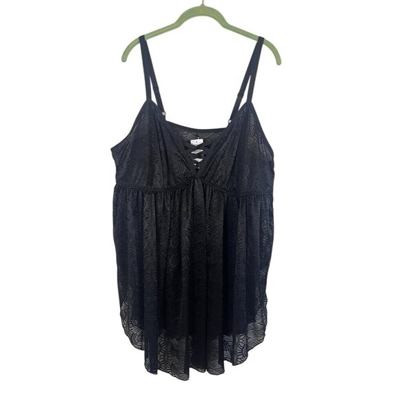 Torrid Intimates Lingerie 4X Black Sexy Neutral Mesh Aztec Western Babydoll 80s - Picture 1 of 12